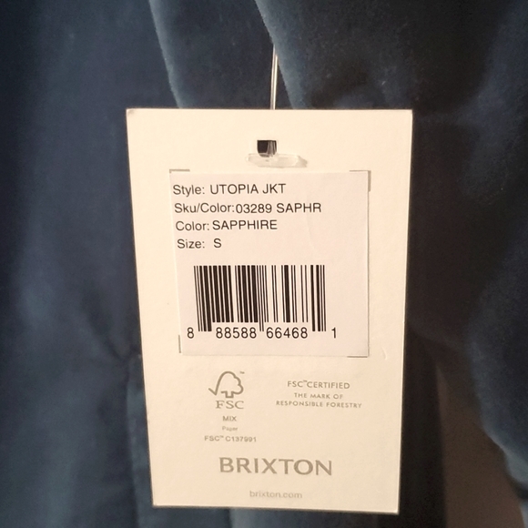 NWT New Brixton Utopia Zip Front Velvet Jacket in Sapphire Color Size Small - Picture 8 of 12